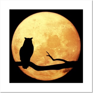 Yellow Moon Owl Shadow Halloween Design Posters and Art